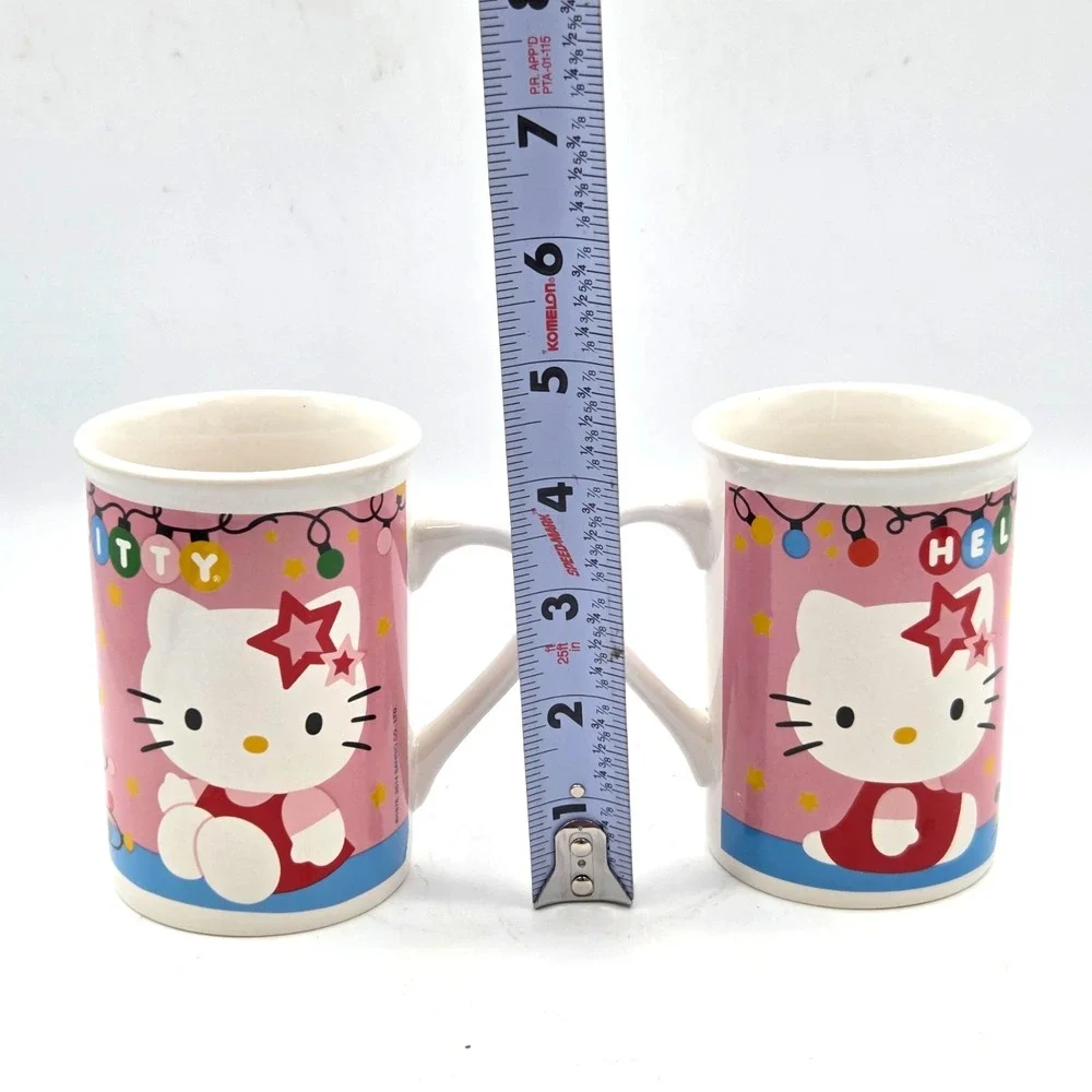 Hello Kitty Sanrio Christmas Holiday Lights PINK Ceramic Mugs Set of (2) Cute!